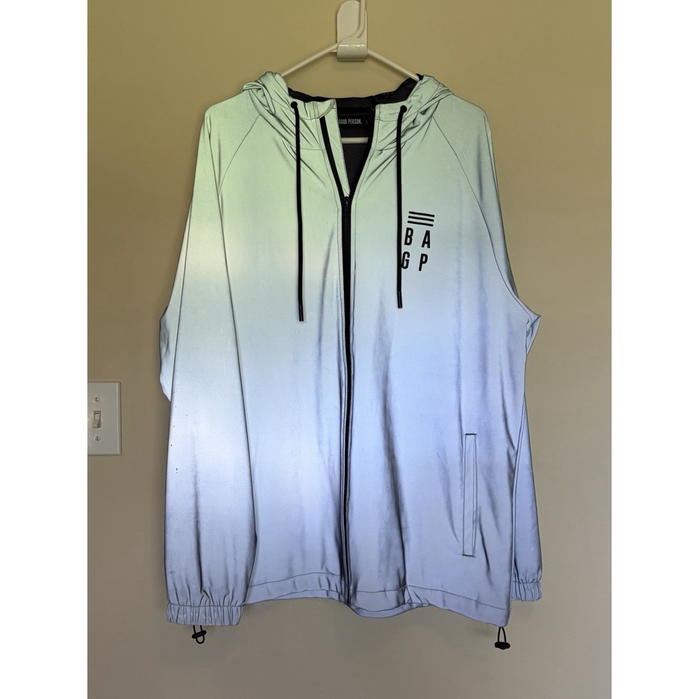 Be a Good Person Reflective Mesh Lined Full Zip Rain Jacket Outerwear Large Flaw